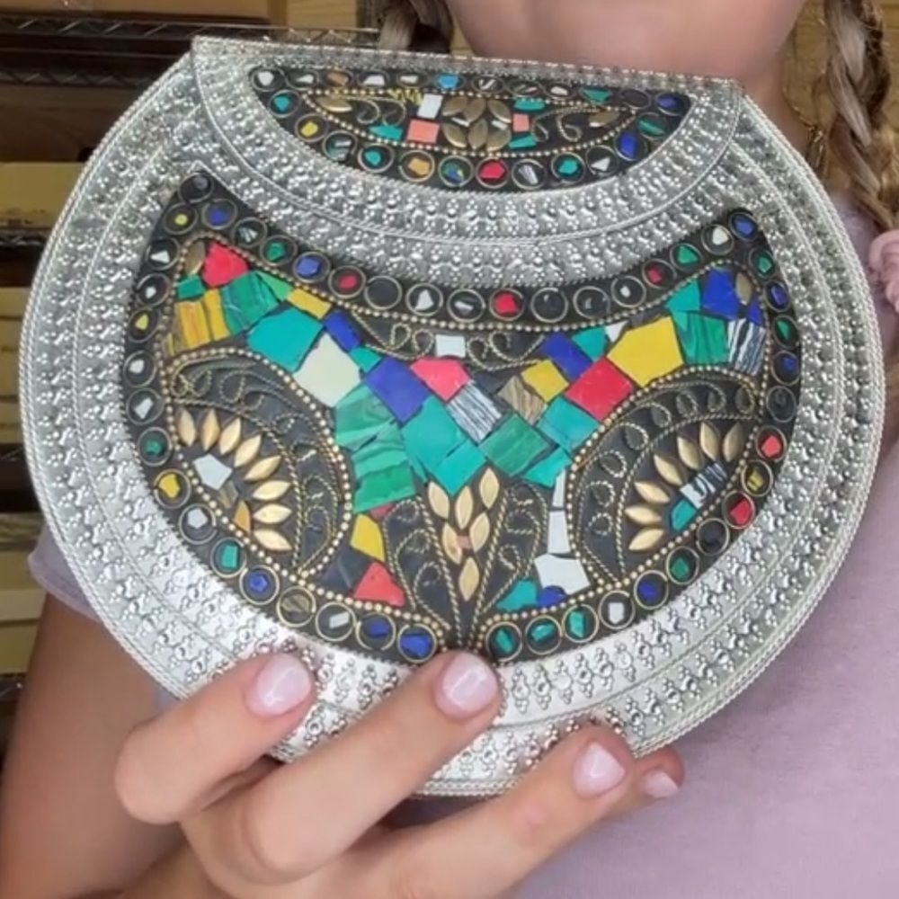 $149 MSRP - Ramla L’ORIENTAL Bag - SILVER COLORED & MULTICOLORED Rainbow Mosaic
